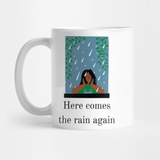 Here Comes The Rain Again Pastel Blue Print Mug